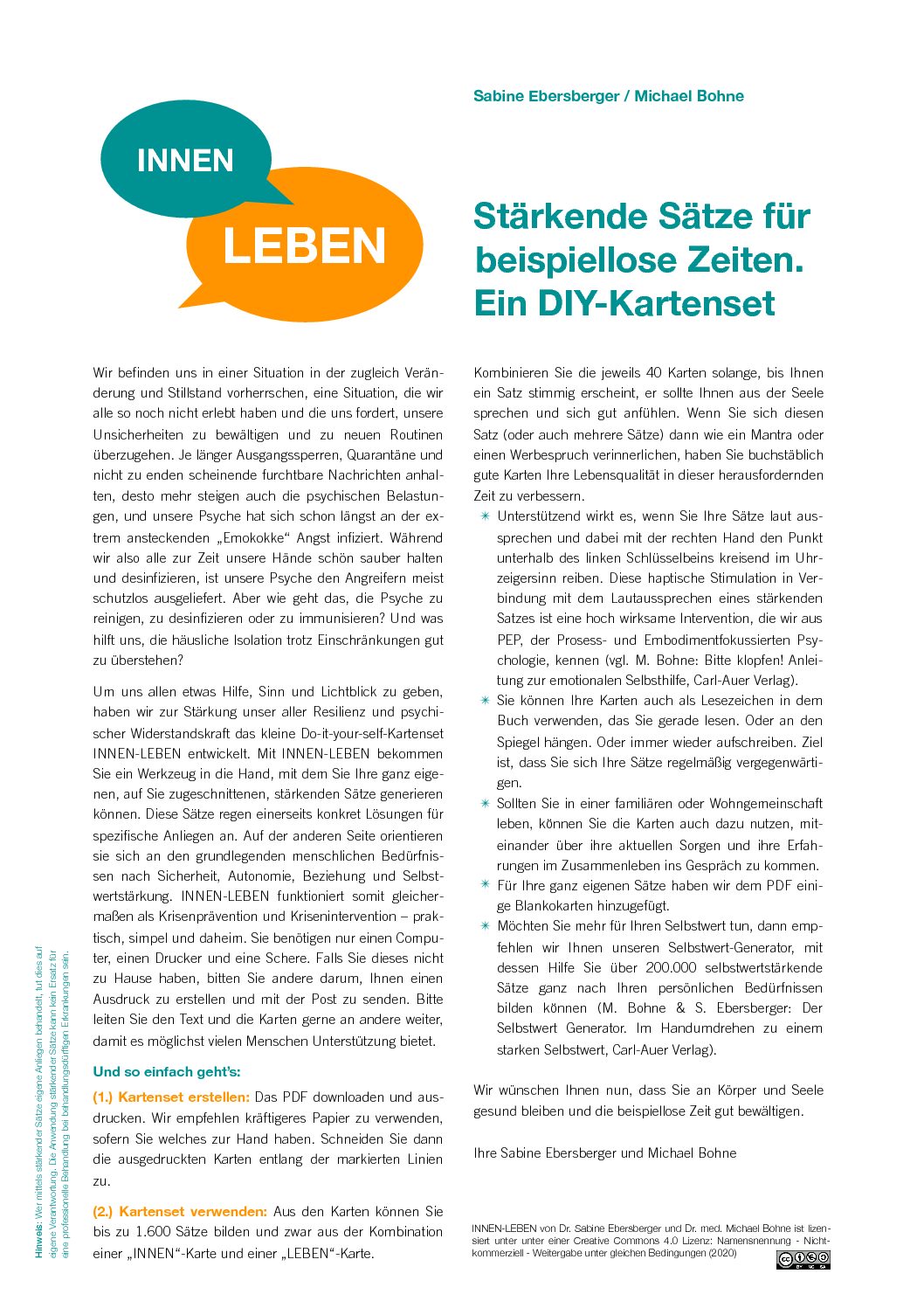 INNEN-LEBEN - ein Kartenset für beispiellose Zeiten
